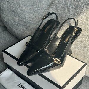 Ines Heel Pump In Black Patent Leather - Larroudé